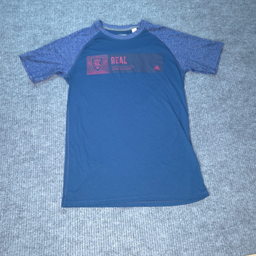 Adidas‎ Real Salt Lake Shirt Mens Small Blue Climalite Soccer Tee MLS Raglan